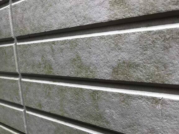 広島市安芸区中野H様邸 施工前 艶がなくなり藻が付いた1階のサイディング