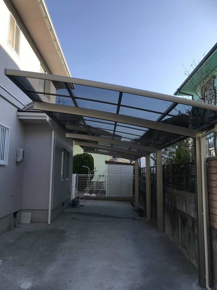 廿日市市四季が丘M様邸 交換が完了した奥行2連結の片流れカーポート