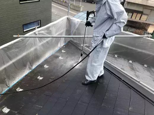 廿日市市友田T様邸 スレート屋根の高圧洗浄